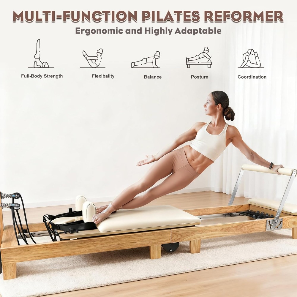Pilates Reformer Spring - Składany drewniany reformer do pilatesu z